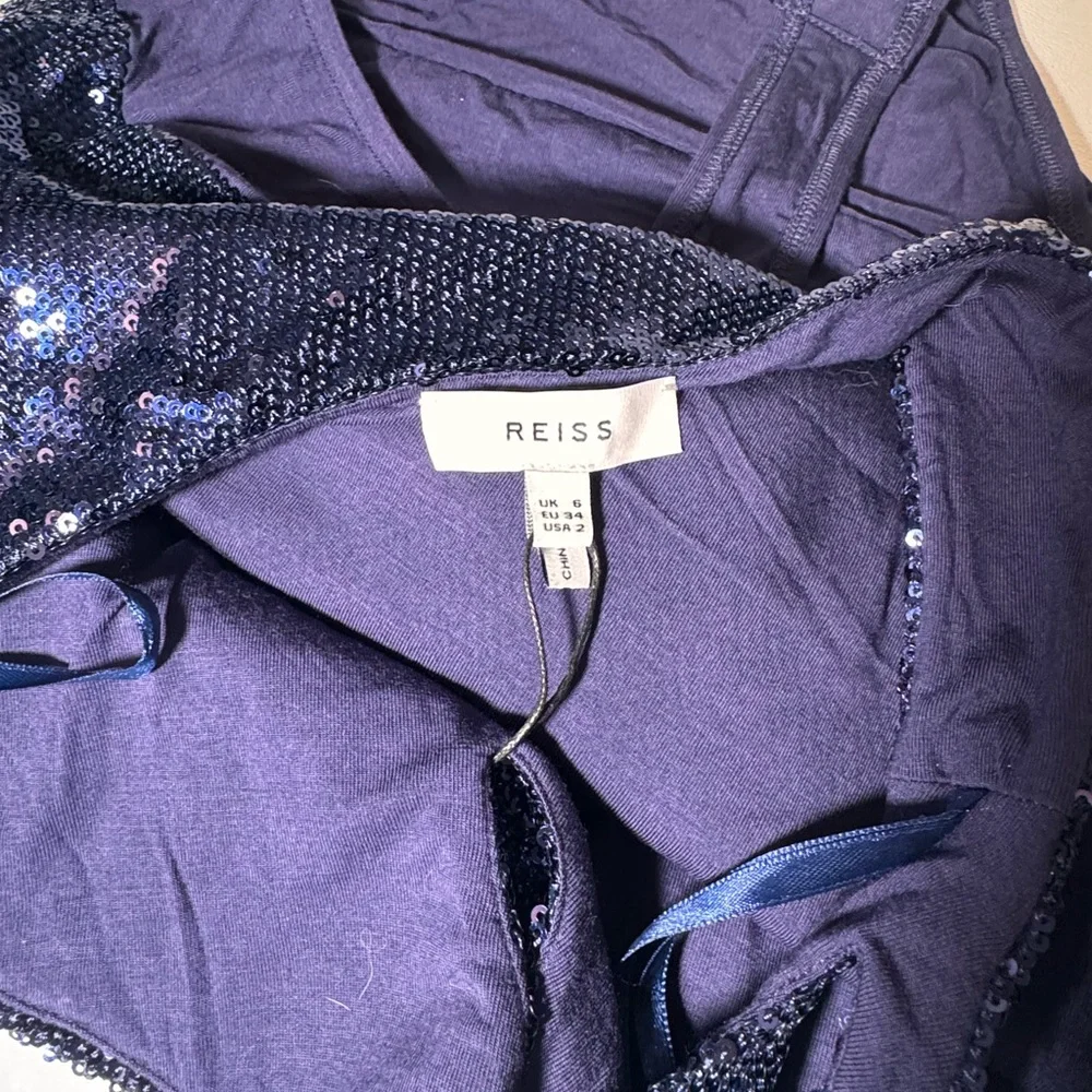 Reiss Navy Scarlette One Shoulder Sequin Bodysuit style summer party casual